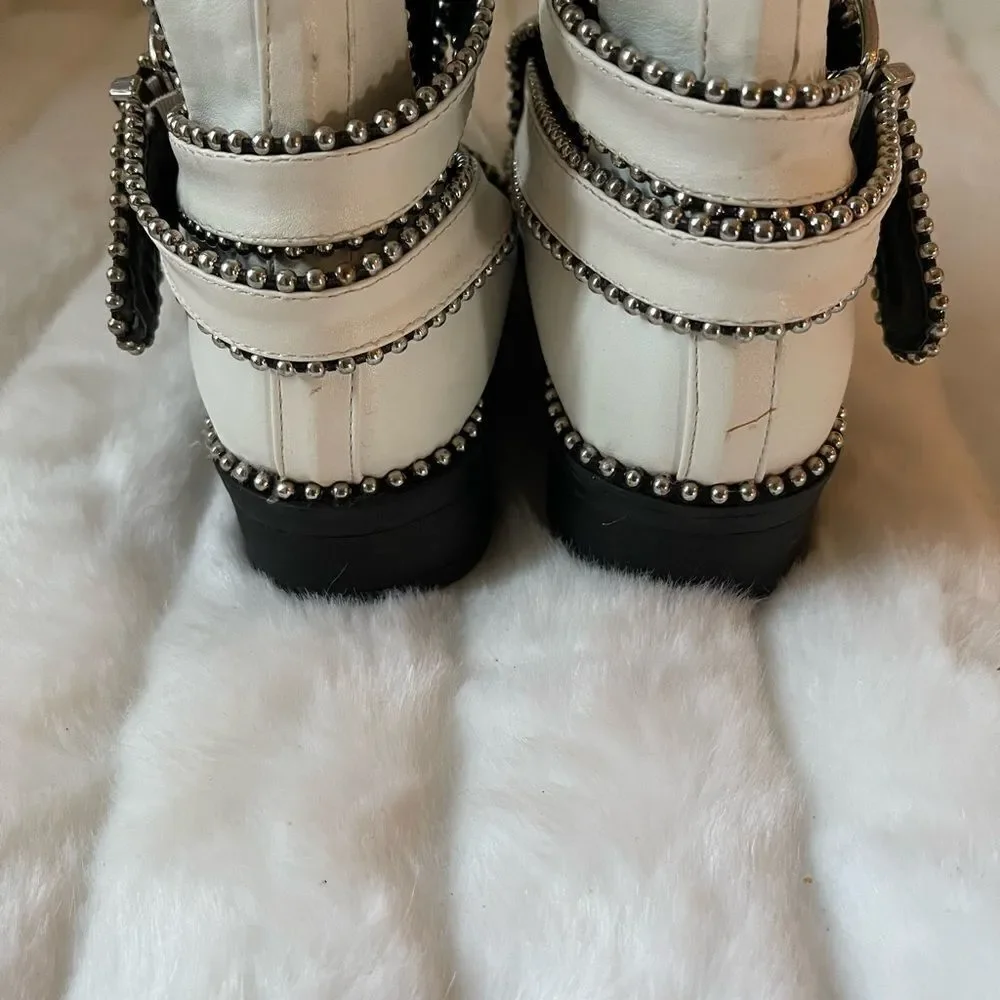Sergio Todzi GF0707 white studded ankle boots with adjustable buckle str…